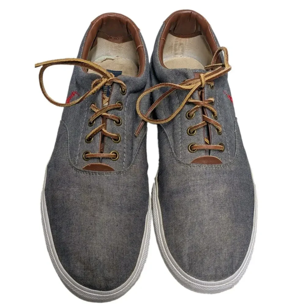 Polo Ralph Lauren Vaughn Canvas Sneaker Gray Lace Up Casual Shoes 14D Leather